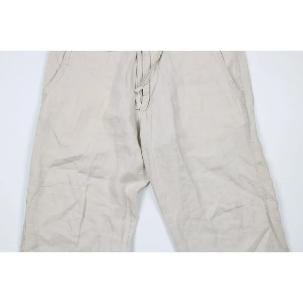 Vintage Banana Republic Mens 34x30 Linen Wide Leg Chino Pants Trousers Beige